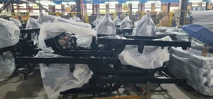 Vehicle chassis units packed and ready for shipment